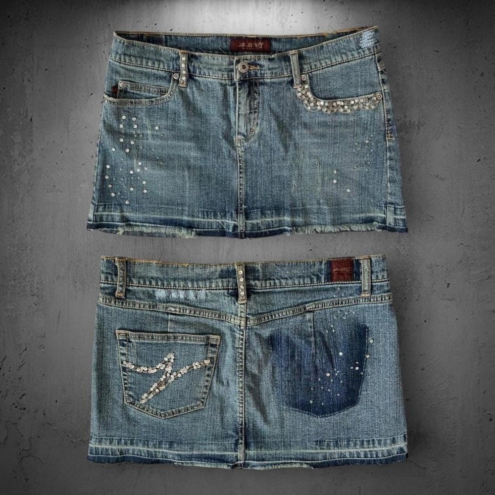 Vintage Y2K Jalate Denim Division Sequin Beaded Denim Mini Skirt
